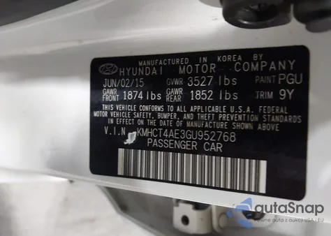 2016 Hyundai Accent Se из США, поврежденный, VIN KMHCT4AE3GU952768